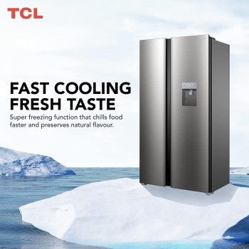 TCL 790 Litre Side By Side Door Refrigerator, Water Dispenser, Twin Eco Inverter, Electronic Touch Display, Freeze, Twist Ice Maker, Inox Finish, P790SBSNWD With 1 Year Warranty