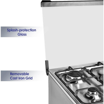 Super General 80 X 60 Cm, 5 Gas Burners, Gas Oven With Rotisserie Free Standing Gas Cooker, Stainless Steel - SGC801FS, 1 Year Warranty