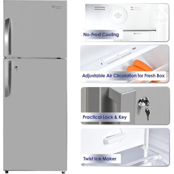 Super General 410 Litres Gross Double Door Refrigerator-Freezer, No-Frost, LED-Light, Lock And Key, Inox, SGR-410-L, 60.5 X 67 X 170 Cm, 1 Year Warranty