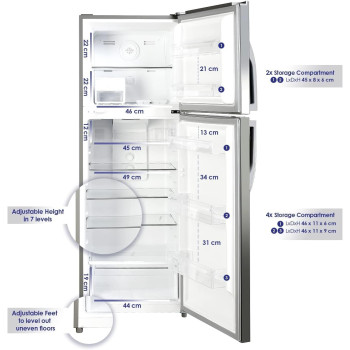 Super General 410 Litres Gross Double Door Refrigerator-Freezer, No-Frost, LED-Light, Lock And Key, Inox, SGR-410-L, 60.5 X 67 X 170 Cm, 1 Year Warranty