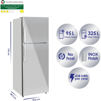 Super General 510 Litres Gross Double Door Refrigerator-Freezer, No-Frost, Multi-Flow-Cooling, Lock And Key, Inox, SGR-510-L, 70.5 X 68.2 X 178 Cm, 1 Year Warranty