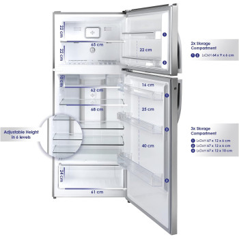 Super General 610 Litres Gross Top-Mount Refrigerator-Freezer, No-Frost, Inverter, Electronic Temperature-Control, Lock And Key, Silver, SGR615L, 79 X 68 X 178 Cm, 1 Year Warranty