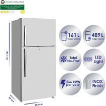 Super General 750 Litres Gross Double Door Refrigerator-Freezer, No-Frost, Interior LED, Lock And Key, Inox, SGR-845-SS, 83.4 X 82 X 184.1 Cm, 1 Year Warranty