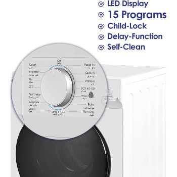 Super General 8 Kg Front Loading Washing Machine SGW-8500-HD, 1400 RPM Washer, Energy-Efficient, Hidden Led-Display, Silver, 15 Programs, 1 Year Warranty