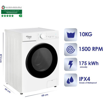 Super General 10 Kg Front Loading Washing Machine SGW-10500-HD, 1500 RPM Washer, Energy-Efficient, Hidden Led-Display, Silver, 15 Programs, 1 Year Warranty