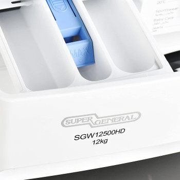 Super General 12 Kg Front Loading Washing Machine SGW-12500-HD, 1400 RPM Washer, Energy-Efficient, Hidden LED-Display, Silver, 15 Programs, 1 Year Warranty