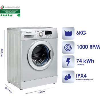 Super General 6 Kg Front Loading Washing-Machine SGW-6100-NLEDS, 23 Programs, 1000 RPM, Energy-Saving, Economic Washer, Silver, 1 Year Warranty