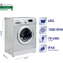 Super General 6 Kg Front Loading Washing-Machine SGW-6100-NLEDS, 23 Programs, 1000 RPM, Energy-Saving, Economic Washer, Silver, 1 Year Warranty