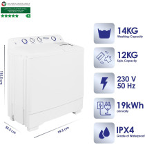 Super General 14 Kg Twin-Tub Semi-Automatic Washing Machine, White, Efficient Top-Load Washer With Lint Filter, Spin-Dry, SGW-150-N, 99.5 X 55.5 X 115.5 Cm, 1 Year Warranty
