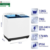 Super General 12 Kg Twin-Tub Semi-Automatic Washing Machine, White Blue, Efficient Top-Load Washer With Lint Filter, Spin-Dry, SGW-125, 95 X 58 X 103.5 Cm, 1 Year Warranty