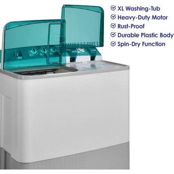 Super General 18 Kg Twin-Tub Semi-Automatic Washing Machine, Light Grey Green, Efficient Top-Load Washer With Lint Filter, Spin-Dry, SGW-1800, 105.6 X 63.9 X 121.5 Cm, 1 Year Warranty