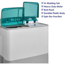 Super General 18 Kg Twin-Tub Semi-Automatic Washing Machine, Light Grey Green, Efficient Top-Load Washer With Lint Filter, Spin-Dry, SGW-1800, 105.6 X 63.9 X 121.5 Cm, 1 Year Warranty