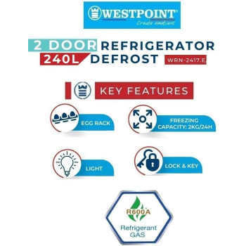 Westpoint 240 Litres Double Door Defrost Refrigerator 2 Star Esma Rated With Lock And Light One Year Warranty Silver - WRN-2417EI