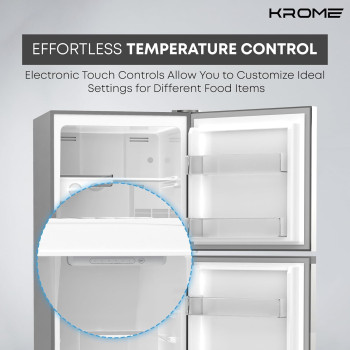 Krome 330L Double Door Top Mounted Refrigerator With Multi Air Flow System, No-Frost Cooling With Electronic Touch Temperature Control, Door Alarm, Big Twist Ice Maker, Silver - Kr-Rff 330Sm, 1 Year Warranty