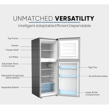 Nikai 190L, Net 138L Double Door Refrigerator With Vegetable Crisper And Adjustable Glass Shelves, Convenient Defrosting And Temperature Control, Ideal For Kitchen, Bedroom, Office And Hotels - NRF190DN4S (Silver), 1 Year Warranty