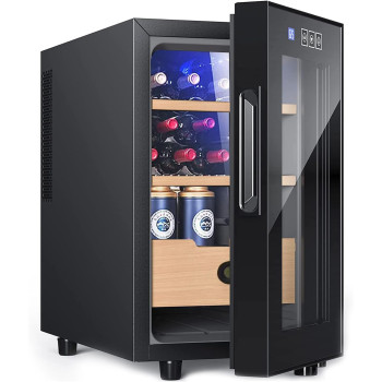 Tdoo Household Glass Door Wine Cooler Fridge Beverage Drinks Refrigerator Cooler Mini Small Bar Fridge Refrigerator Wine Cellar For Bedroom, 1 Year Warranty