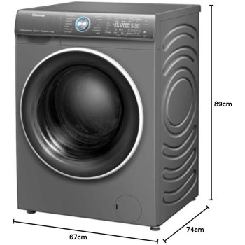 Hisense 12 Kg Front Load Washing Machine 1400 Rpm Quick Wash Drum Clean Led Display Silver-Wfqy1214Evjmt Inverter, 1 Year Warranty