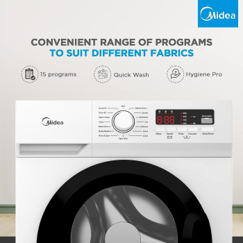 Midea 7 Kg Front Load Washing Machine, 1400 Rpm, 15 Programs, Fully Automatic Washer With Bigger Door, Digital LED Display, Child Lock, Baby Care, Hygiene Pro Functions, 10 Years Motor Warranty, MFN70
