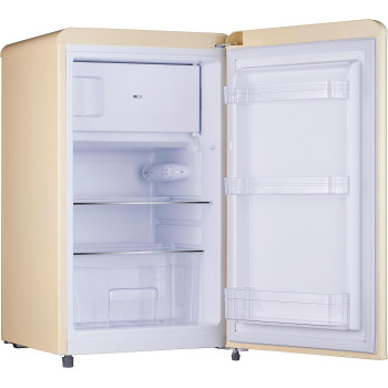 Hoover 123 Litres Single Door Retro Style Refrigerator, Compact Size Free Standing Fridge, Best For Bedroom, Office And Mini Bar, Defrost System, Freezer Compartment Inside, HSD-K123-RW (Cream), 1 Year Warranty