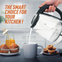 Clikon 1.8 Liter Glass Body Electric Cordless Kettle With 360 Degree Swivel Base, Power Cord Storage, Auto Cut-Off Function, Led Indicator, 1500 Watts, 2 Years Warranty, Clear - CK5138