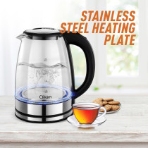 Clikon 1.8 Liter Glass Body Electric Cordless Kettle With 360 Degree Swivel Base, Power Cord Storage, Auto Cut-Off Function, Led Indicator, 1500 Watts, 2 Years Warranty, Clear - CK5138