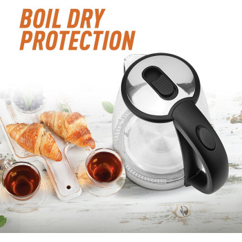 Clikon 1.8 Liter Glass Body Electric Cordless Kettle With 360 Degree Swivel Base, Power Cord Storage, Auto Cut-Off Function, Led Indicator, 1500 Watts, 2 Years Warranty, Clear - CK5138