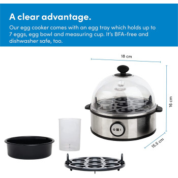 Nutricook Rapid Egg Cooker, 7 Egg Capacity Electric Egg Cooker For Boiled Eggs, Poached Eggs, Scrambled Eggs, Or Omelettes With Auto Shut Off Feature - Silver, 1 Year Warranty