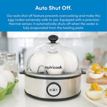 Nutricook Rapid Egg Cooker, 7 Egg Capacity Electric Egg Cooker For Boiled Eggs, Poached Eggs, Scrambled Eggs, Or Omelettes With Auto Shut Off Feature - Silver, 1 Year Warranty