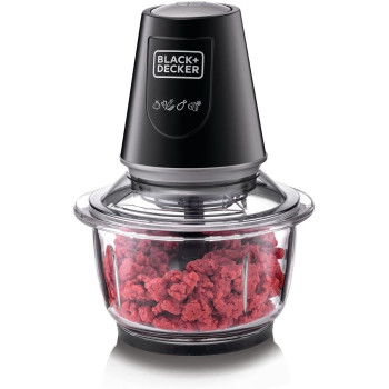 Black+Decker 400W 1.2L Vertical Glass Chopper Mincer XXL Glass Bowl Capacity With Removable Four Blade System Helps, Chop Crush Ice Mince Grind Puree Variety Of Ingredients GC400-B5, 1 Year Warranty
