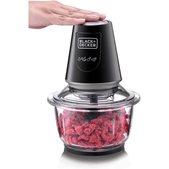 Black+Decker 400W 1.2L Vertical Glass Chopper Mincer XXL Glass Bowl Capacity With Removable Four Blade System Helps, Chop Crush Ice Mince Grind Puree Variety Of Ingredients GC400-B5, 1 Year Warranty