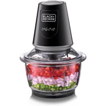 Black+Decker 400W 1.2L Vertical Glass Chopper Mincer XXL Glass Bowl Capacity With Removable Four Blade System Helps, Chop Crush Ice Mince Grind Puree Variety Of Ingredients GC400-B5, 1 Year Warranty