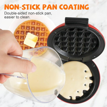 Crownful Mini Waffle Maker Machine, 4 Inch Chaffle Maker With Compact Design, Easy To Clean, Non-Stick Surface, Recipe Guide Included, Perfect For Breakfast, Dessert, Sandwich, Or Other Snacks, Red, 1 Year Warranty