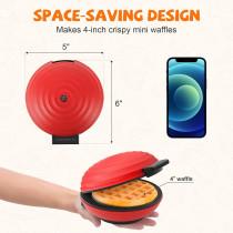 Crownful Mini Waffle Maker Machine, 4 Inch Chaffle Maker With Compact Design, Easy To Clean, Non-Stick Surface, Recipe Guide Included, Perfect For Breakfast, Dessert, Sandwich, Or Other Snacks, Red, 1 Year Warranty