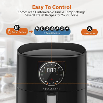 Crownful Air Fryer 4.5L 1500W 220V Air Fryers 7 Presets And 53 Recipes, Temperature And Time Control, Lcd Digital Touch Screen, Best For Frying, Grilling, Roasting, Baking, 1 Year Warranty