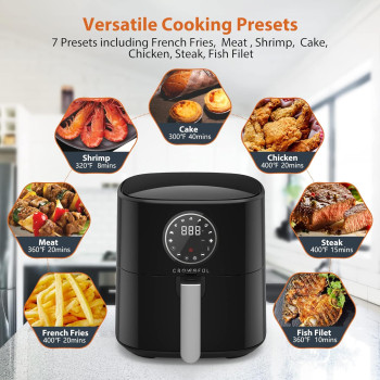 Crownful Air Fryer 4.5L 1500W 220V Air Fryers 7 Presets And 53 Recipes, Temperature And Time Control, Lcd Digital Touch Screen, Best For Frying, Grilling, Roasting, Baking, 1 Year Warranty
