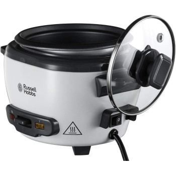 Russell Hobbs Medium Rice Cooker And Steamer, 2 Litres Capacity, Versatile Cooking For Spanish Paella, Quinoa, Keep Warm Function, Family-Sized, Non-Stick Bowl, Glass Lid, White - 27040GCC, 1 Year Warranty