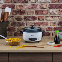 Russell Hobbs Medium Rice Cooker And Steamer, 2 Litres Capacity, Versatile Cooking For Spanish Paella, Quinoa, Keep Warm Function, Family-Sized, Non-Stick Bowl, Glass Lid, White - 27040GCC, 1 Year Warranty
