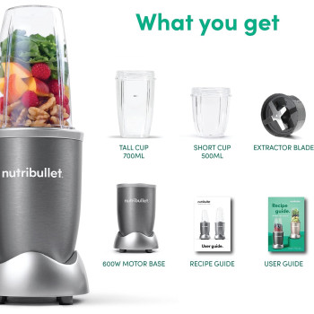 Nutribullet Grey Countertop Blender 600 Watt NB-101B, 2 Year Warranty