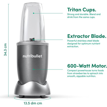 Nutribullet Grey Countertop Blender 600 Watt NB-101B, 2 Year Warranty