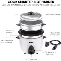 Nikai 400W 1L 2-In-1 Rice Cooker With Steamer, Non-Stick Convenience Pot And Keep Warm Function For Flawless Meals, Detachable Cord, Cook, Steam, And Keep Warm With Ease And Efficiency - Nr701A, 1 Year Warranty