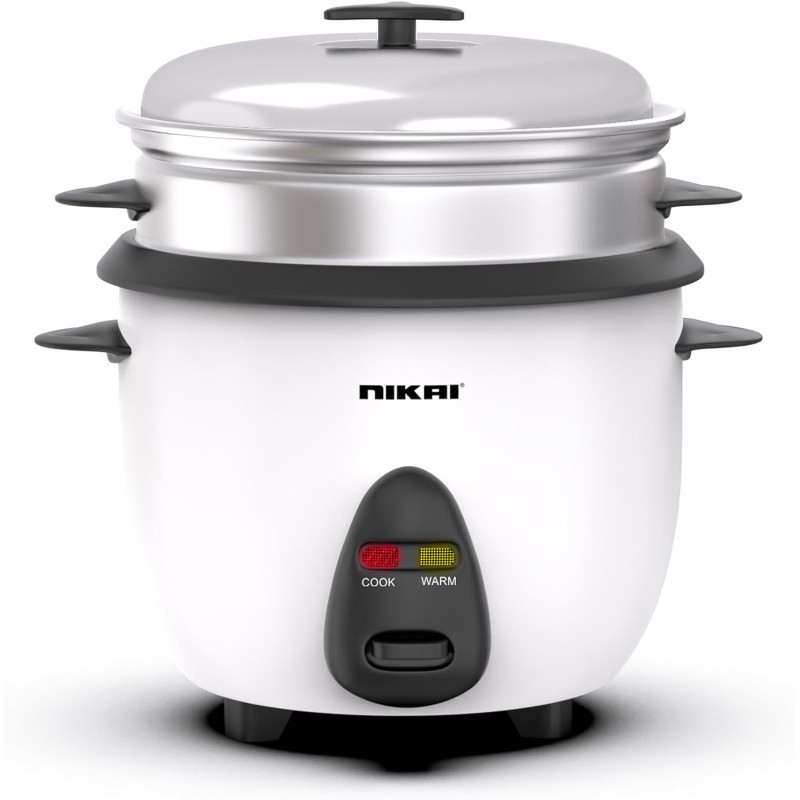 Nikai 400W 1L 2-In-1 Rice Cooker With Steamer, Non-Stick Convenience Pot And Keep Warm Function For Flawless Meals, Detachable Cord, Cook, Steam, And Keep Warm With Ease And Efficiency - Nr701A, 1 Year Warranty