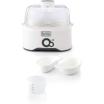 Black+Decker 280W 6 Piece Egg Cooker With Cooking Rack And 2 Poaching Pan Dry Boil Auto Shutoff Protection Transparent Cover White Body, For Perfect Eggs EG200-B5, 1 Year Warranty