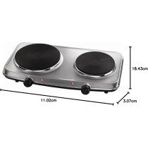 Russell Hobbs Stainless Steel 2 Plate Electric Mini Hob, 1500W Large And 750 W Small Hot Plate, Variable, Independent, Rotary Heat Controls, Neon Power Indicators, Non-Slip Feet, Silver, 15199GCC, 1 Year Warranty