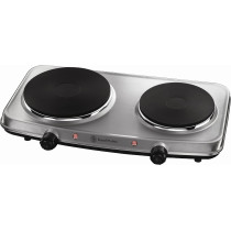 Russell Hobbs Stainless Steel 2 Plate Electric Mini Hob, 1500W Large And 750 W Small Hot Plate, Variable, Independent, Rotary Heat Controls, Neon Power Indicators, Non-Slip Feet, Silver, 15199GCC, 1 Year Warranty