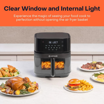 Nutricook Air Fryer 3 Vision With Clear Window And Internal Light By Caliber Brands, 5.7L, Air Fry, Roast, Bake, Dehydrate And Reheat, 6 Presets, AF357V, Black, 1700 Watts, 2 Year Warranty