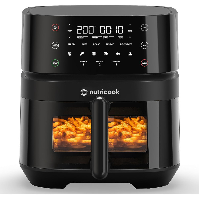 Nutricook Air Fryer 3 Vision With Clear Window And Internal Light By Caliber Brands, 5.7L, Air Fry, Roast, Bake, Dehydrate And Reheat, 6 Presets, AF357V, Black, 1700 Watts, 2 Year Warranty