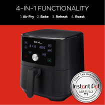 Instant Pot Vortex Digital Single Drawer Air Fryer With Easy To Use 4 Smart Programmes - Air Fry, Bake, Roast And Reheat Capacity, Black - 5.7 Litre, 1700W, 2 Years Warranty