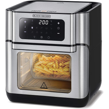 Black+Decker XL Digital Air Fryer Oven 1500W 12L, 10 Presets 360 Degree Rapid Air Convection Tech Temp-Time Control For Little No-Oil Healthy Frying Grilling RoastingAnd Baking AOF100-B5, 1 Year Warranty