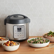 Instant Zest Rice And Grain Cooker 20 Cups Cooked (10 Cups Uncooked), 8 One Touch Smart Program, Non Stick Ceramic Inner Pot, Inp 140 5011 01 Gc, Black And Stainless Steel, 1 Year Warranty