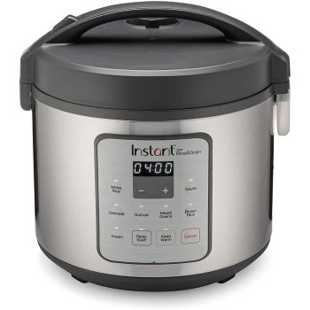 Instant Zest Rice And Grain Cooker 20 Cups Cooked (10 Cups Uncooked), 8 One Touch Smart Program, Non Stick Ceramic Inner Pot, Inp 140 5011 01 Gc, Black And Stainless Steel, 1 Year Warranty